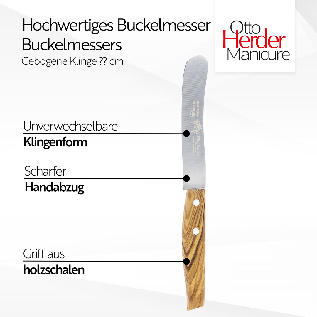 Otto Herder Buckelsmesser aus Solingen – Frühstücksmesser mit Olivenholzgriff, 22,2 cm, Rostfrei, Dünnschliff & Handabzug