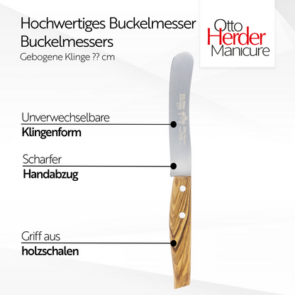 Otto Herder Buckelsmesser aus Solingen – Frühstücksmesser mit Olivenholzgriff, 22,2 cm, Rostfrei, Dünnschliff & Handabzug