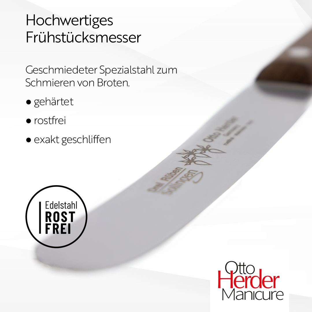 Otto Herder Buckelsmesser 22,5 cm – Frühstücksmesser aus Solingen mit Nussholz-Griff