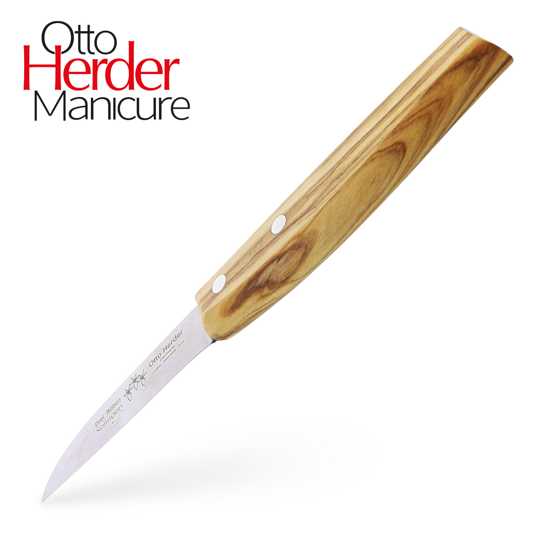 Otto Herder Schälmesser – 18,5 cm – Gerade Klinge – Olivenholz-Griff – 100% Made in Solingen