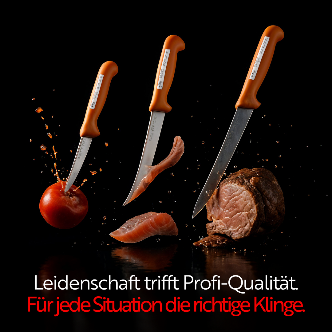 Otto Herder Manicure Profi-Set Fleischverarbeitung, Messerset aus Block- Stech- und Ausbeinmessern, Klingen aus rostfreiem Stahl, Metzgermesser aus Solingen