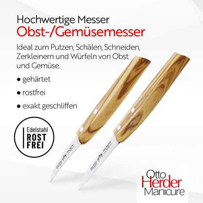 Otto Herder Küchenmesser-Set aus Solingen – Obstmesser & Gemüsemesser aus rostfreiem Edelstahl mit Olivenholz-Griffen