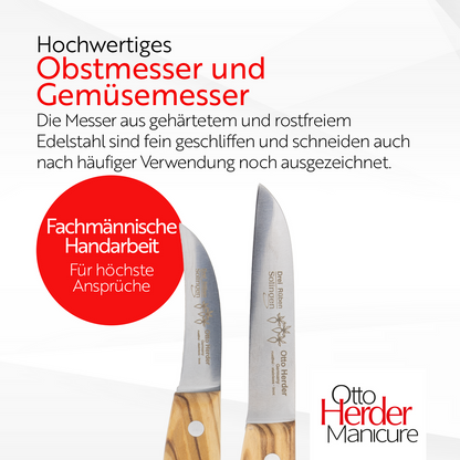 Otto Herder Küchenmesser-Set aus Solingen – Obstmesser & Gemüsemesser aus rostfreiem Edelstahl mit Olivenholz-Griffen