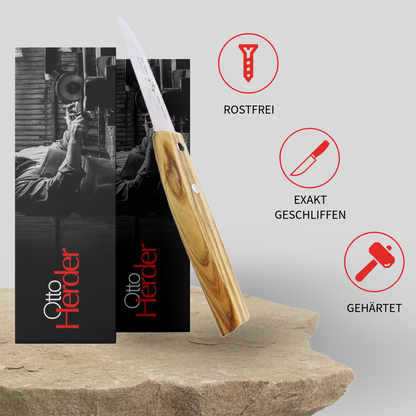 Otto Herder Schälmesser – 18,5 cm – Gerade Klinge – Olivenholz-Griff – 100% Made in Solingen