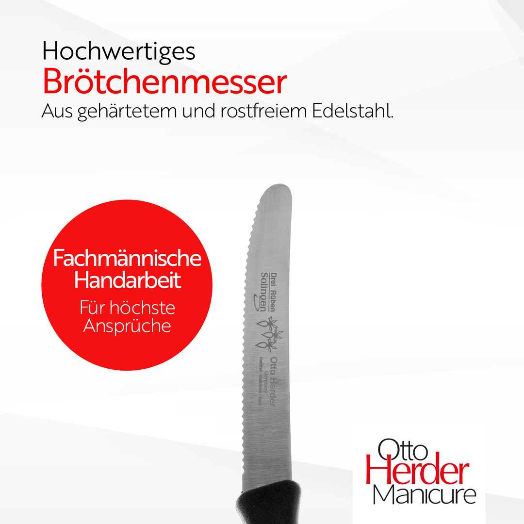 Otto Herder Tafelmesser aus Solingen, Wellenschliff, 4er Set Frühstücksmesser Brötchenmesser Schwarz,Scharfe Schnittfläche,Made in Germany Rostfrei Spülmaschinengeeignet