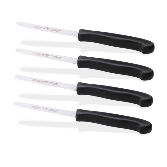 Otto Herder Tafelmesser aus Solingen, Wellenschliff, 4er Set Frühstücksmesser Brötchenmesser Schwarz,Scharfe Schnittfläche,Made in Germany Rostfrei Spülmaschinengeeignet